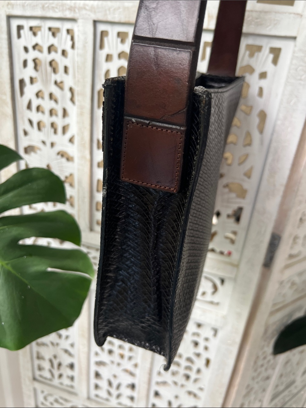Vintage Via Spiga Brown Woven-Look Texture Shoulder Bag - Picture 4 of 8